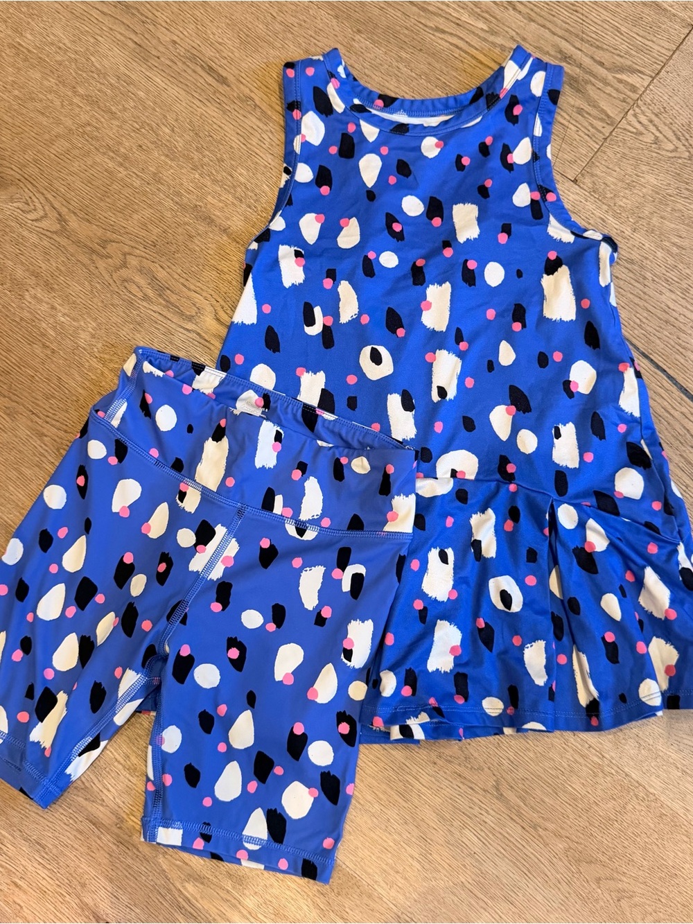 Hanna Anderson Blue Sleeveless pattern tennis active dress biker shorts set